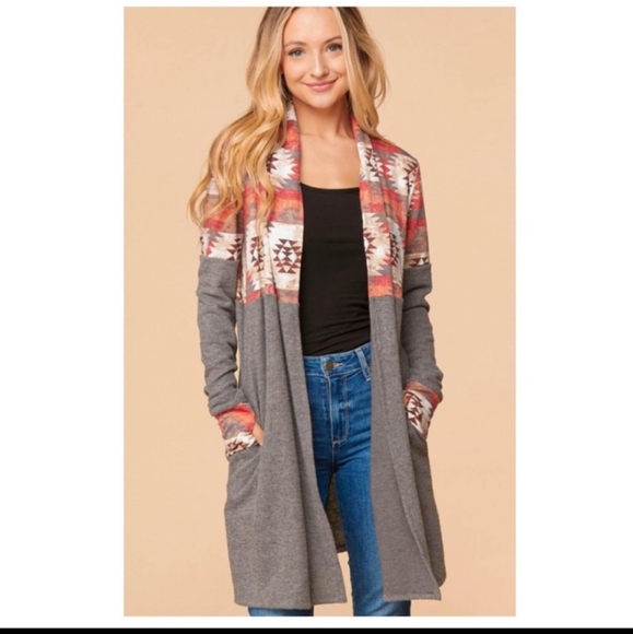 Aztec print at top Sweater Cardigan. - Picture 4 of 9